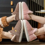 Cozy Solid Color Platform Plush Slippers - Non-slip Winter Home Shoes