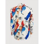 Graphic Print Double Breasted Lapel Neck Blazer, Casual Long Sleeve Blazer For Office & Work, Women's Clothing