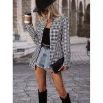 Elegant Houndstooth Print Open Front Blazer for Women - Stylish Long Sleeve Work Office Outerwear
