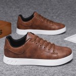 Men's PU Leather Lace-up Skateboard Shoes, Trendy Comfortable Lightweight Non-slip Outdoor Shoes Walking Jogging Sneakers