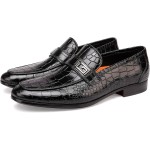 Formal Leather Men's Dress Loafer Classic Crocodile Printed Slip-on Penny Loafers Business Premium Shoes for Men